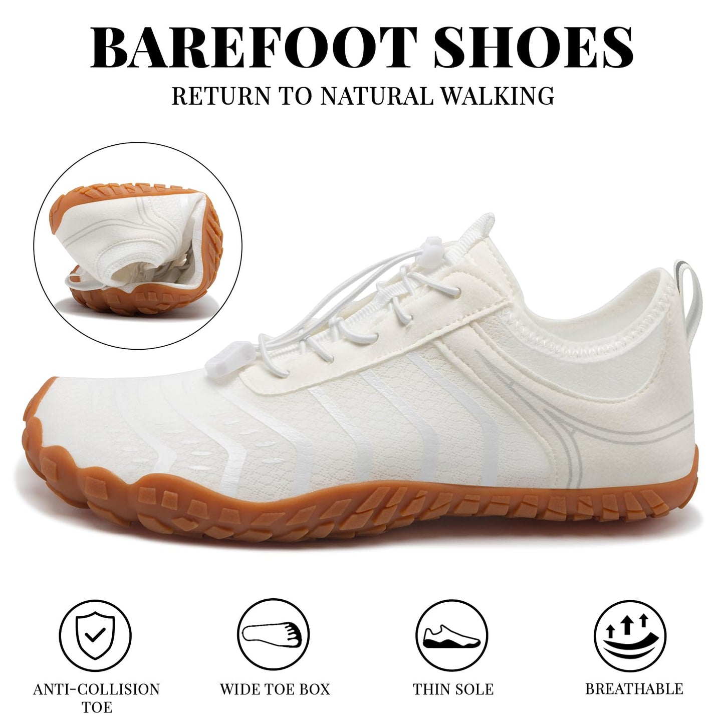 2026 New Hiking Barefoot Shoes Womens Mens Footwear,Wide Toe Box Water Shoe for Women Men,Zero Drop Comfortable & Non-Slip Barefoot Vitality Shoe Women's Athletic Footwear for Walking Hiking White-a