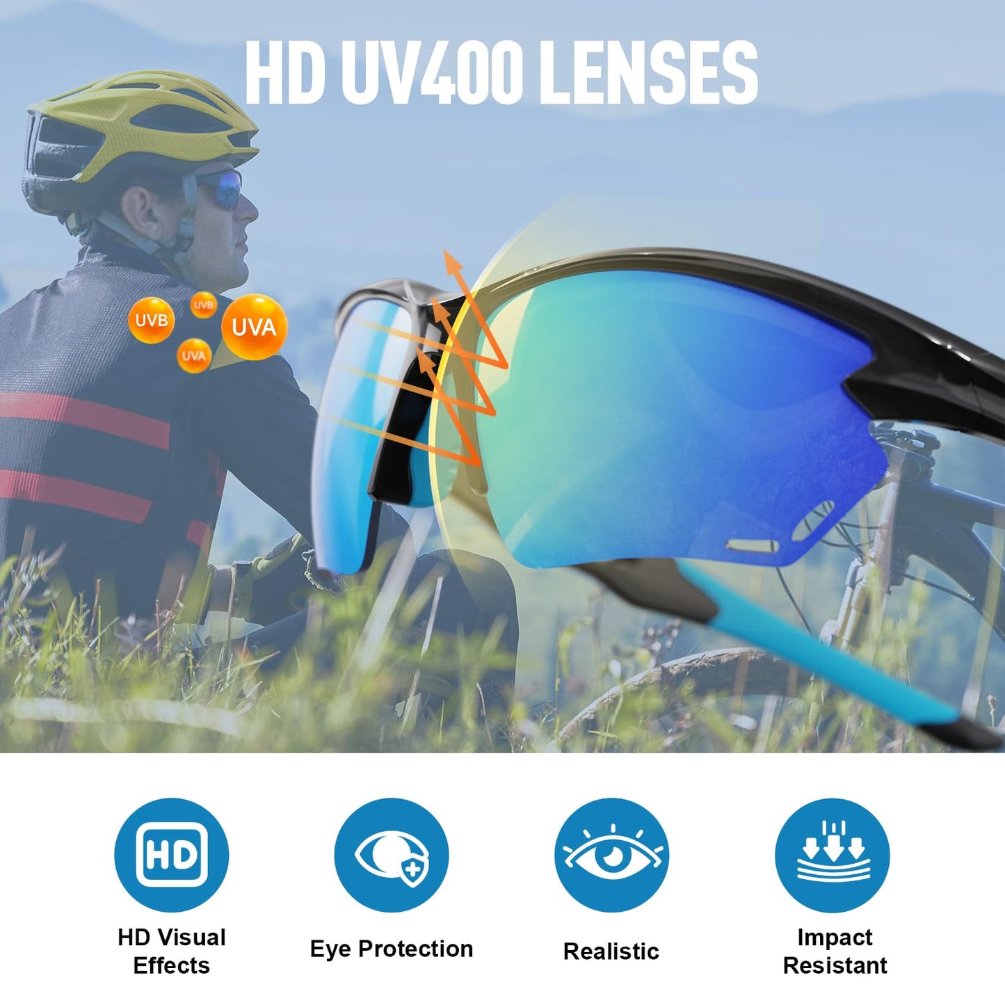 ACBLUCE Polarized Sports Sunglasses for Men Women, Baseball Sun Glasses for Cycling Fishing Running Driving Golf Motorcycle Blue Glasses