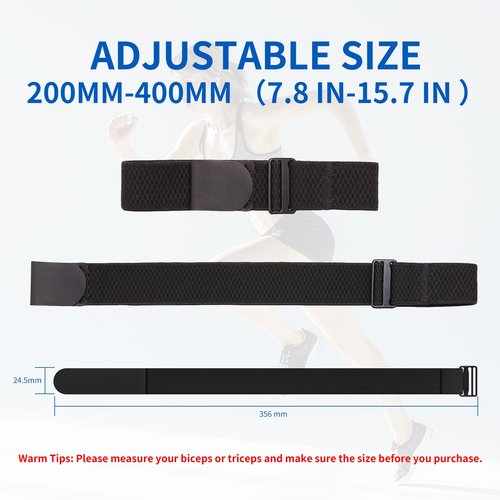 MOOFIT RA1 Heart Rate Monitor Replacement Armband Strap 24.5mm, Arm Belt Replacement Adjustable up to 400mm, Black, Compatible with Scosche, Polar, Wahoo, COOSPO, CATEYE, XOSS