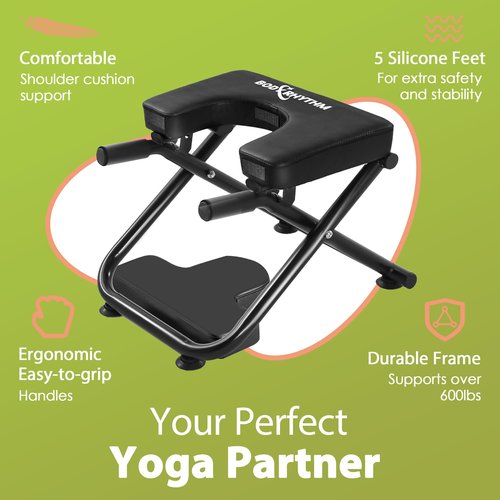 BODYRHYTHM Yoga Headstand Bench, Yoga Inversion Chair, Headstand Trainer for Relieve Stress, Improve Sleep & Digestion and Strength Training, Ideal for Home Workout, Fitness and Gym (Black)