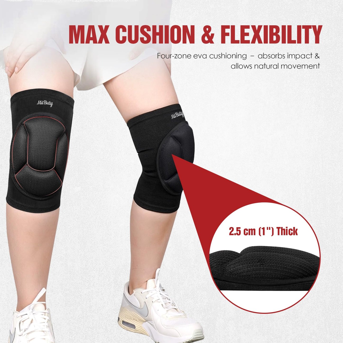 MitButy Protective Knee Pads for Men, Women & Kids – 1 Pair Thick Foam Cushioned Pads for Volleyball, Dance, Gardening, Wrestling & Kneeling – Durable Protection for Work & Sports (M: 15.5–21.5")