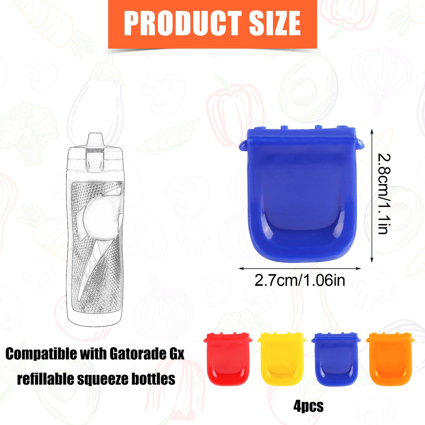 4pcs Replacement Lid Clips for Gatorade GX, Plastic Bottle Clamps Reliable Bottle Mouth Fastener Bottle Clasps Buckle Compatible with Gatorade 30oz GX Bottle(Red, Orange, Blue, Yellow)