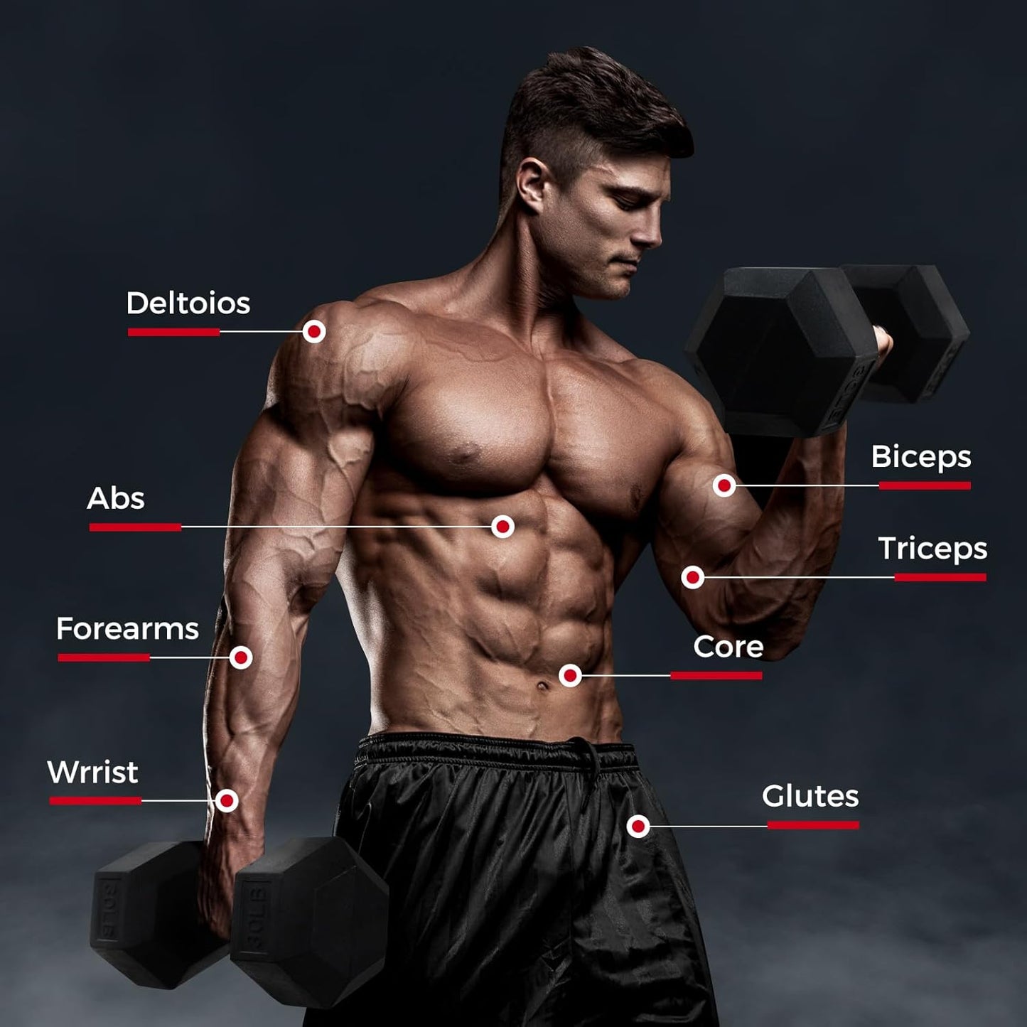 RitFit 5-300LBS Rubber Encased Hex Dumbbell Sets with Optional Rack for Home Gym, Coated Hand Weights for Strength Training, Workouts
