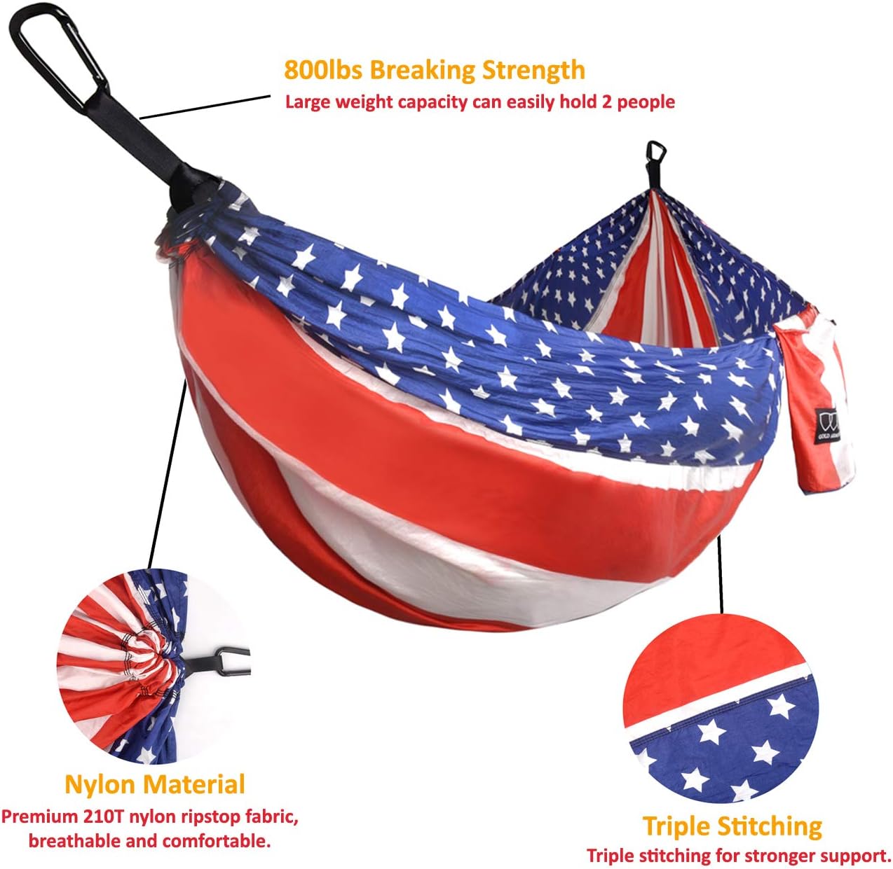 Gold Armour Camping Hammock - XL Double Hammock Portable Hammock Camping Accessories Gear for Outdoor Indoor with Tree Straps, USA Based Brand (Gray)