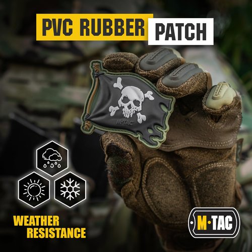 M-Tac Morale Patch Jolly Roger Pirate Flag - PVC Patches for Vest, Backpacks, Hats - Tactical Military Patch with Hook Fastener Backing (Olive/Black)