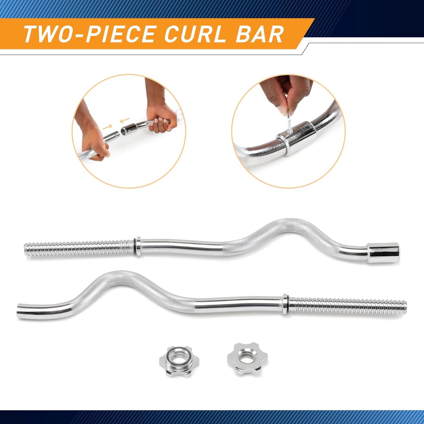 Marcy 1 inch Standard Curl Bar with Spin-Lock Collars Weightlifting Strength Training Home Gym Accessory for Triceps and Biceps