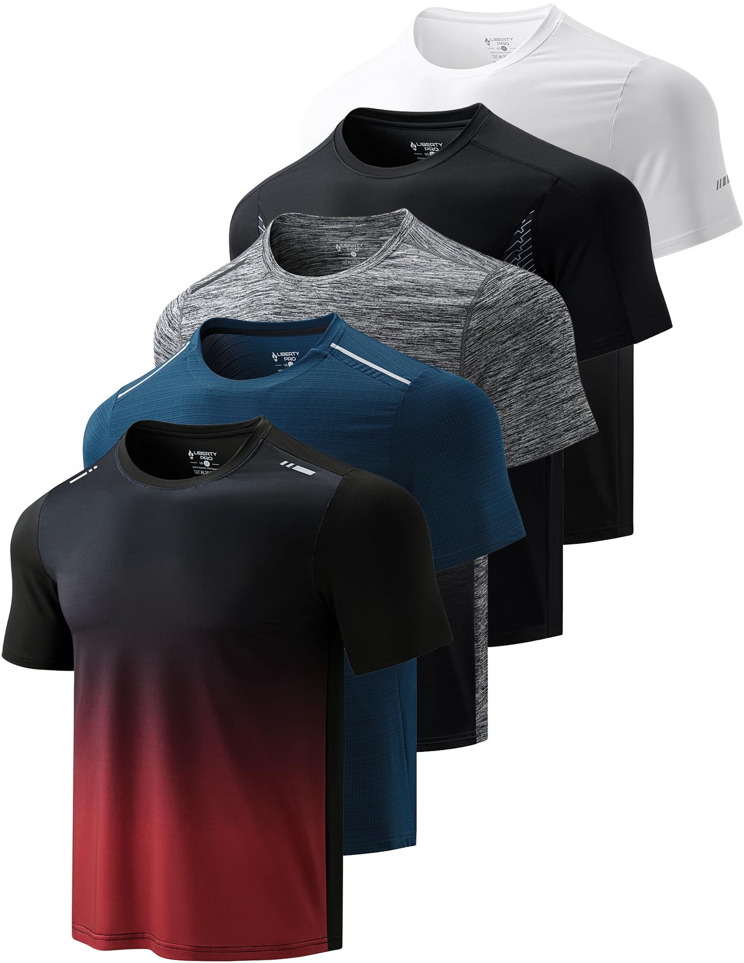 5 Pack Men’s Active Quick Dry Crew Neck T Shirts | Athletic Running Gym Workout Short Sleeve Tee Tops Bulk (Set 20, X-Large)