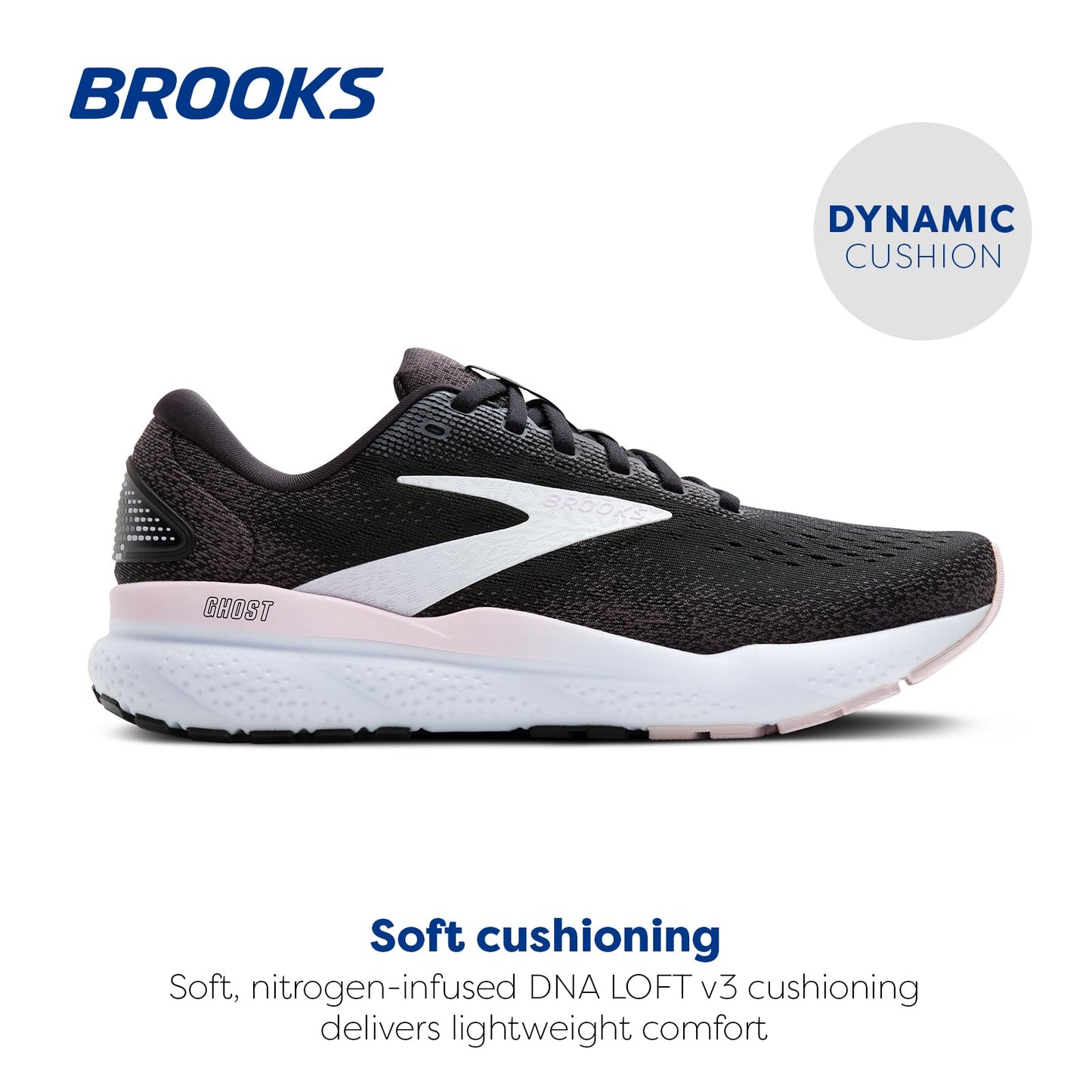 Brooks Women’s Ghost 16 Neutral Running Shoe - Black/White/Orchid Ice - 9.5 Medium