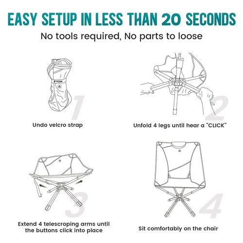 TCEK Portable High Back Camping Chair with Adjustable Height, Small Compact Outdoor Folding Chair for Adults Travel, Riselite Collapsible Lightweight Packable Camp Chairs, Easy Carry and Quick Setup