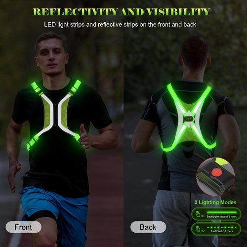 LED Reflective Vest - Light Up Running Gear for Night - Adjustable for Men & Women