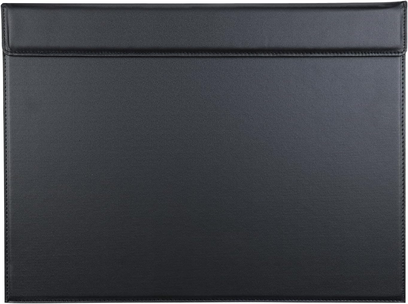 KINGFOM Ultra-Smooth PU Leather Desk Pad & Mat Office Desk Drawing & Writing Board A3/ A4 File Paper Clip Table Protector Mat on Top Large 24''x18'' (Black)