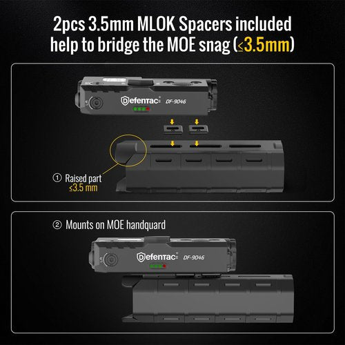 DEFENTAC 1450lm Green Laser Light Combo w/Lever Indicator is Compatible with Mlok/Picatinny Rail, Flashlight with Remote Switch for Rifle, Aluminum, Rechargeable