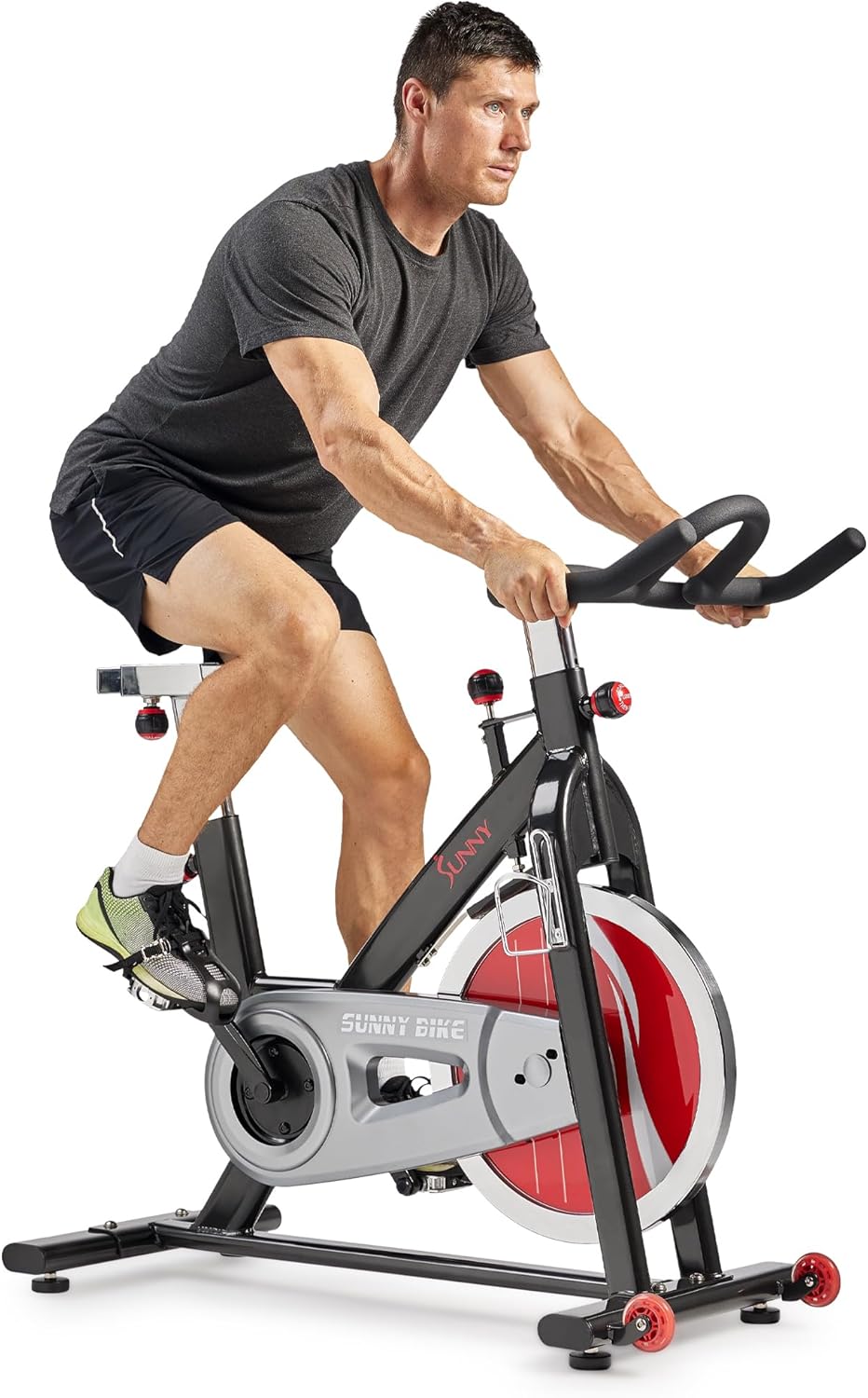 Sunny Health & Fitness Heavy-Duty Indoor Stationary Exercise Bike w/49 LB Flywheel & 275LB Capacity, 4-Way Adjustable Seat & Multi-Grip Handlebar for Cardio Training & Cycling workout at Home