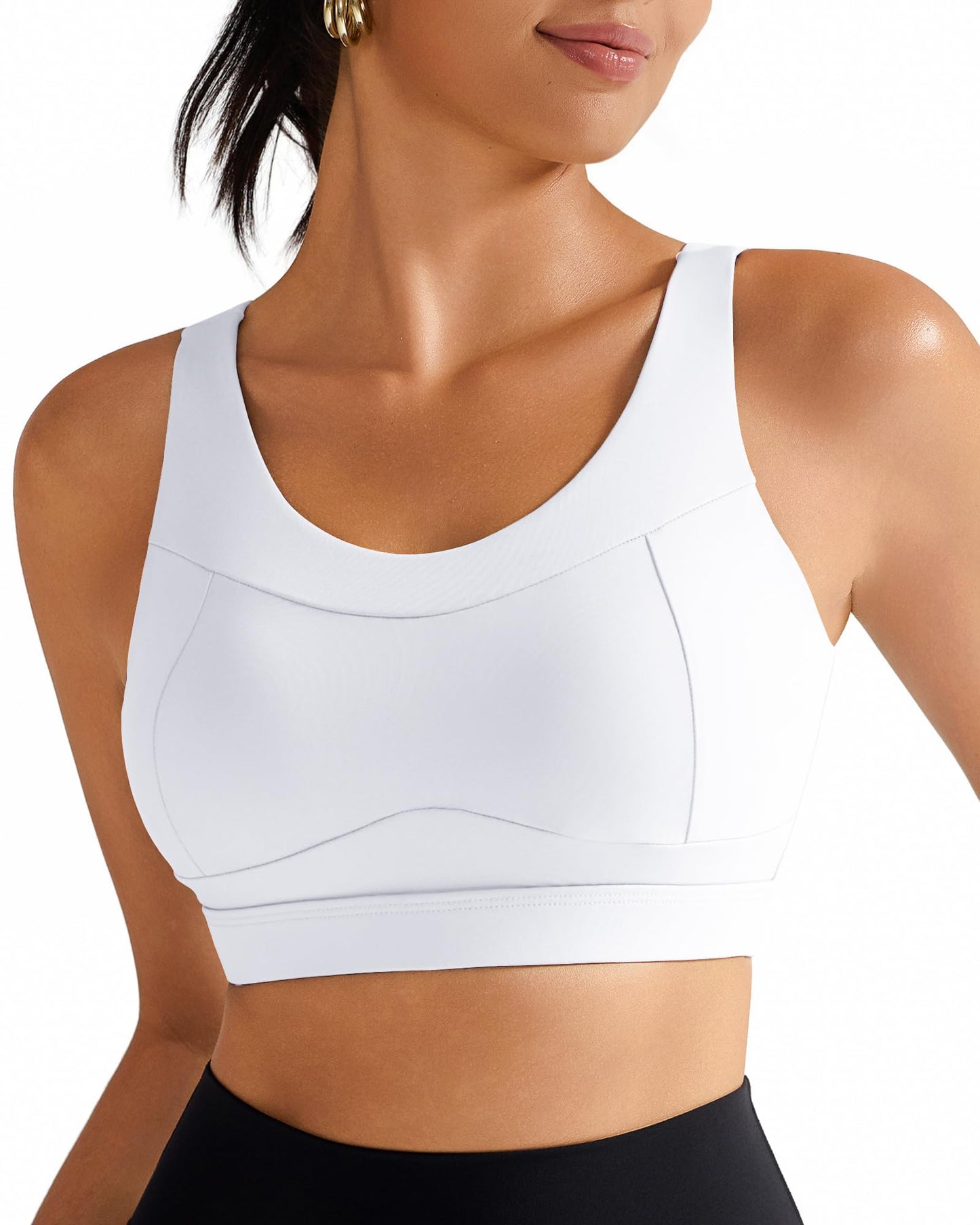 RUNNING GIRL High Impact Sports Bras for Women,Racerback White Bra Workout Crop Tank Tops Longline Sports Bra Push up(WX2667 White,L)