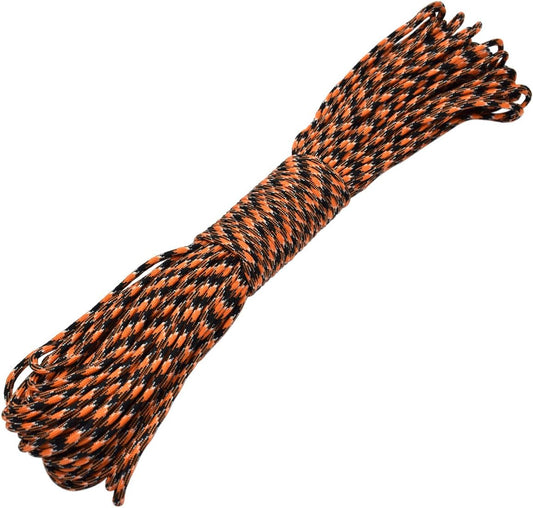 100ft Type III 7 Strand Core Paracord 550 Parachute (46# Black+Neon Orange)