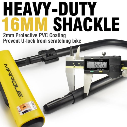 MARQUE U Lock Heavy-Duty Anti-Theft Bicycle Lock, 16mm Shackle with Mounting Bracket and 2 Keys, for Mountain, Electric, Folding Bike, Scooter