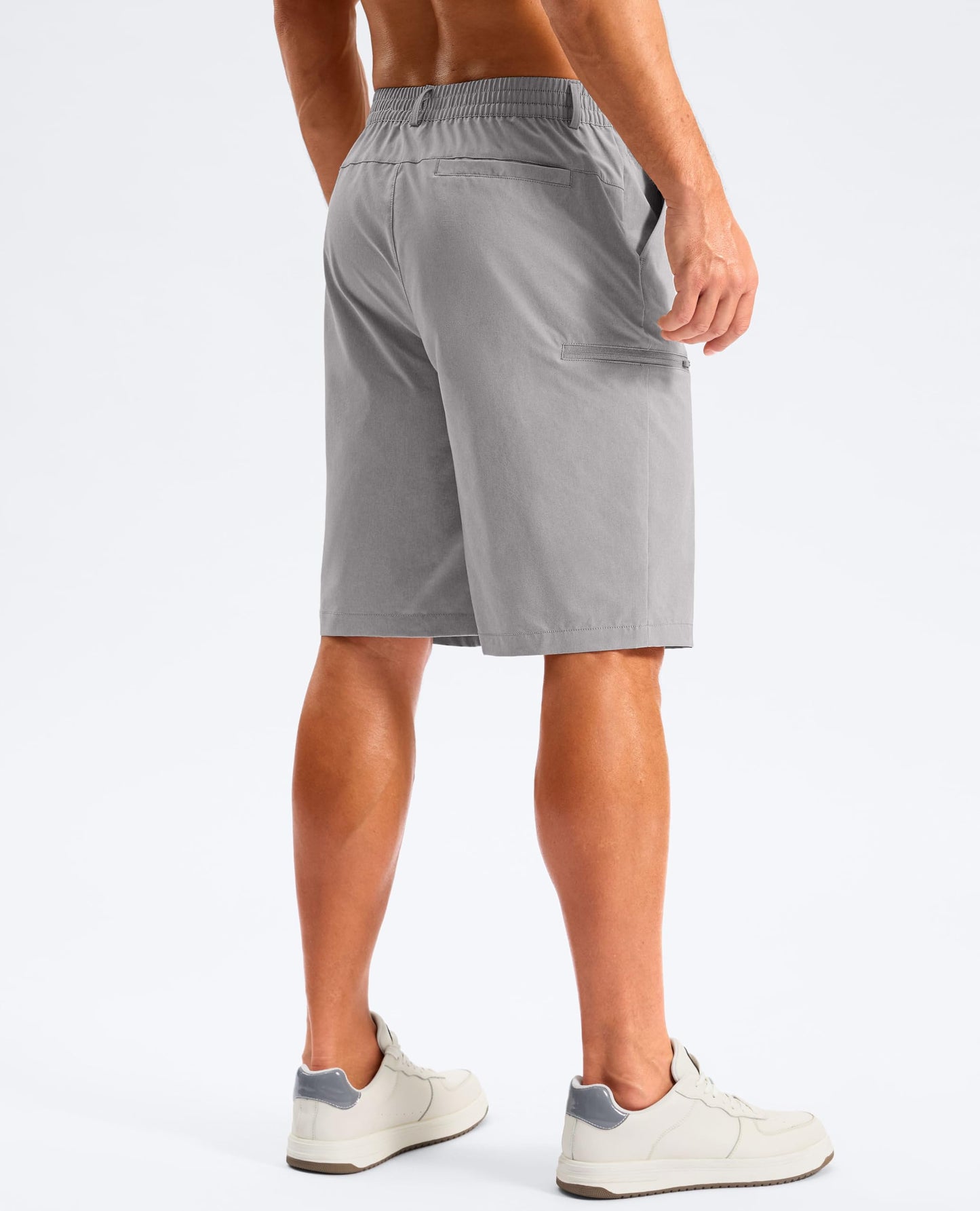 G Gradual Men's Golf Shorts 11" Long with 4 Pockets Lightweight Knee Length Elastic Waist Quick Dry Casual Dress Work Shorts (Light Grey, L)