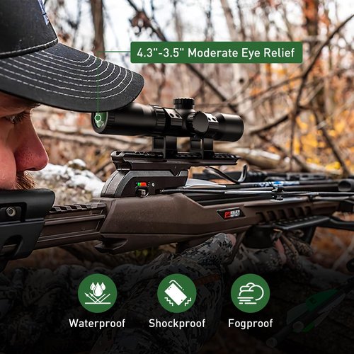 Qande 1.5-5x32 Crossbow Scope 250-450 FPS Red Green Illuminated 20-100 Yards Etched Glass Ballistic Reticle Compact Crossbow Scope for Hunting with 20mm Scope Rings (1.5-5x32)