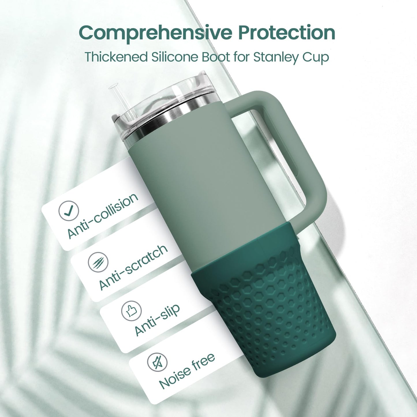 Uvafly Silicone Boot for Stanley, Cup Bottom Protector Sleeve Accessories for Stanley Quencher H2.0 FlowState Tumbler 20oz/30oz/Stanley Adventure Quencher Tumbler 24oz (Dark Green)