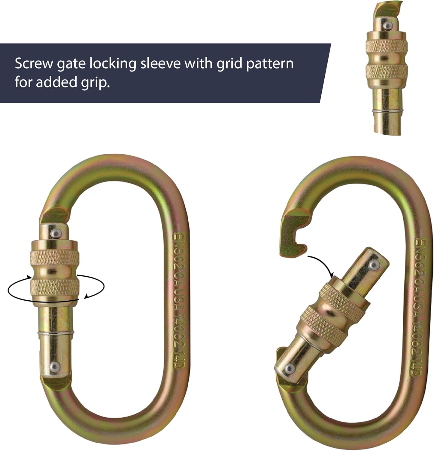 Screw Locking Carabiner 25KN (5-Pack) - Fusion Climb® Ovatti - Professional Rock Climbing Carabiner - Heavy Duty Steel Screw Locking Carabiner for Climbing, Rappelling, D Shaped