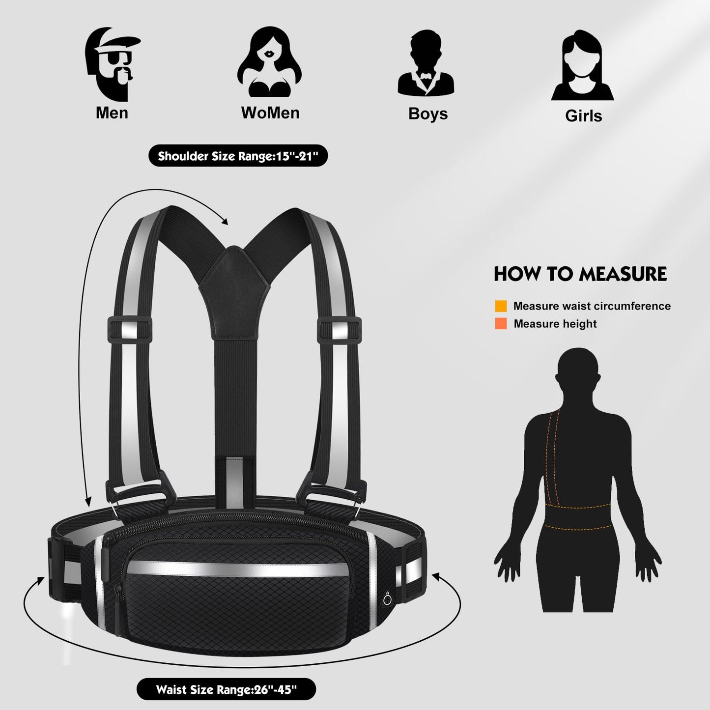 360° Reflective Running Belt & Vest | High Visibility Safety Gear with Adjustable Straps for Night Jogging, Walking, Cycling | Lightweight & Water Resistant Waist Pack