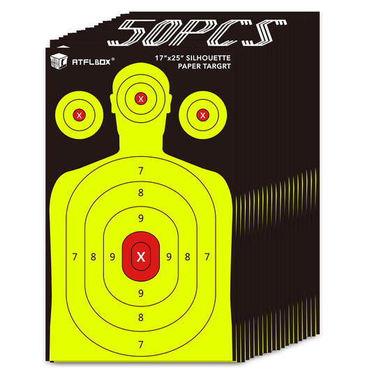 Atflbox Silhouette Paper Target for The Range, 17X25 Inch High Visibility Target Paper for Indoor and Outdoor Shooting Practice, Suitable for Handgun, Pistol, Rifle, Airgun, Pellet BB Gun (50 Pack)