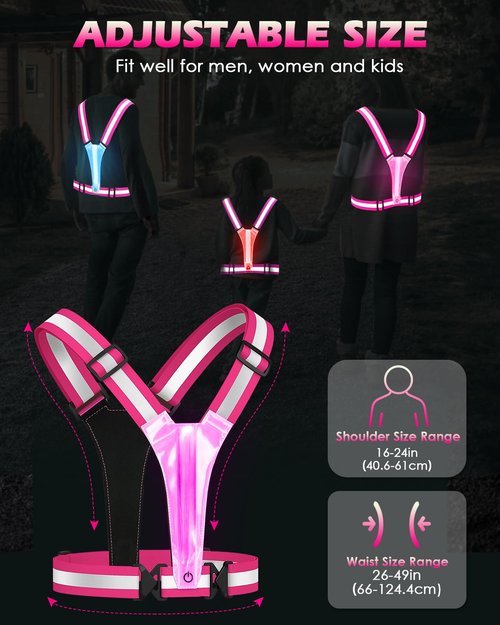 Zacro LED Reflective Vest Running Gear 2 Pack, 5 Lights Colors High Visibility Reflective Running Gear Rechargeable Light Up Running Vest for Walking Running Cycling, Adjustable for Men Women Kids