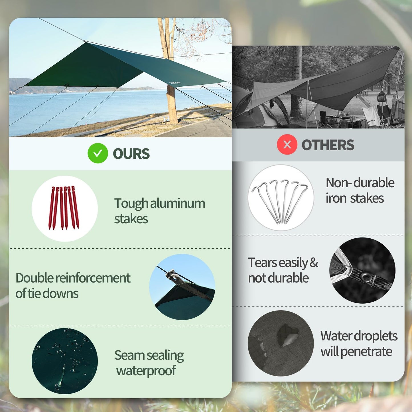 JAICOM Waterproof Camping Tarp - 10X10ft Hammock Rain Fly, Ultralight & Portable & UV Protection Backpacking Tarp, Multifunctional for Outdoor Adventure, Hiking, Tent, Hammock