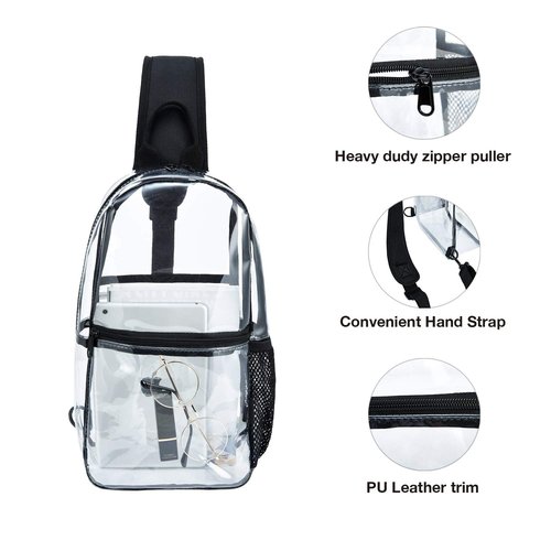 Clear Sling Bag – Transparent Crossbody Backpack, Concert Approved See Through Bag for Men with One Strap, Perfect Plastic Bag for Security Check-in