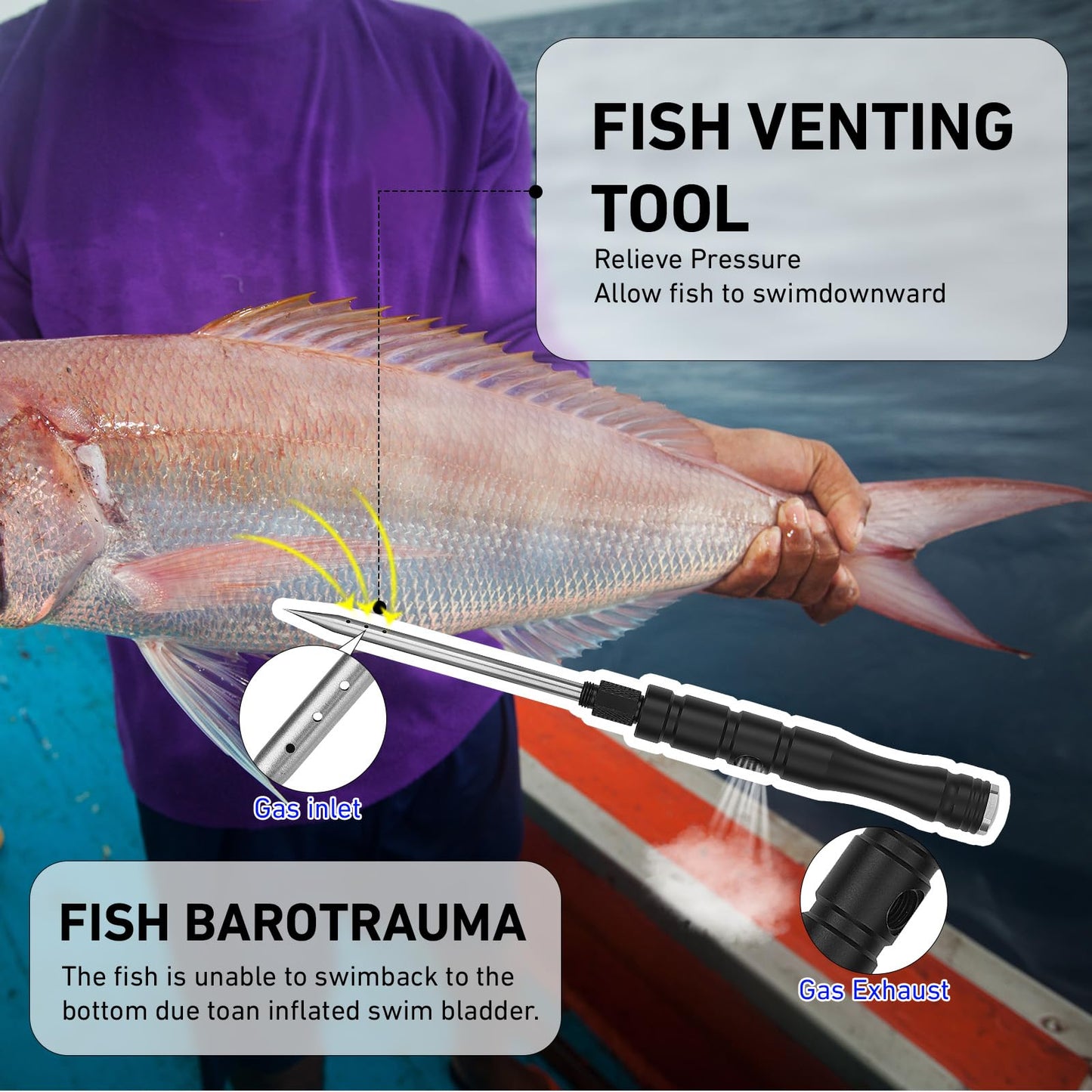 GOLDEN J Combination Fish Venting Tool Saltwater Fishing, Hidden Storage,Used to Vent Deep Sea Fish, Releasing Pressure and Allowing The Fish to Return to The Sea, an Essential Tool for The Angler