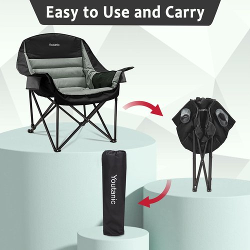 Youtanic Oversized Camping Chair, Portable Folding Camping Chairs with Side Pocket, Cup Holder and Carry Bag, Heavy Duty Outdoor Camping Chairs for Adults, Fishing, Sports, Trip, up to 400lbs, Style 4