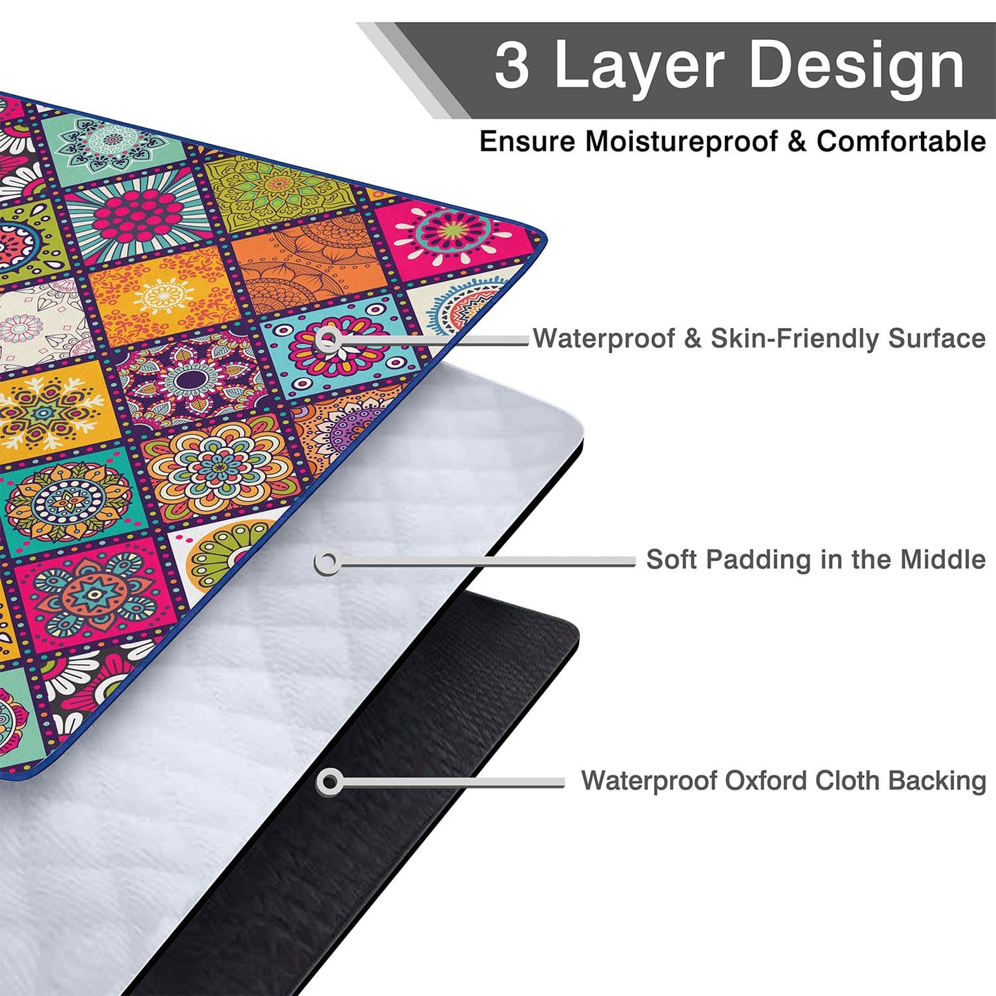 Fefede Waterproof Picnic Blankets Foldable & Portable 60''x80'' Boho Picnic Mat for Outdoors, Large Washable Picnic Blanket for Travel Camping Beach, Park Grass Picnic Blanket Accessories for Adults