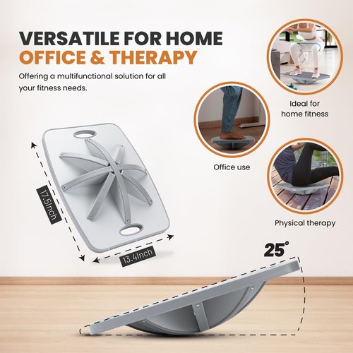 Professional Wooden Balance Board, 360 Degree Portable Wobble Board with Comfortable Surface, Standing Desk Rocker Board for Physical Therapy, Core Strength Stability Training (360 Degree-Light Gray)
