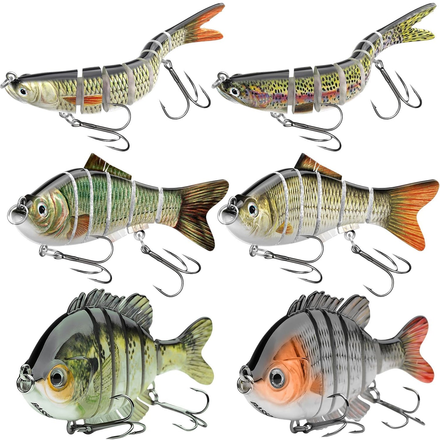 6pcs Fishing Lures for Freshwater and Saltwater, IEVEI Slow Sinking Most Lifelike Jointed Swimbait for Bass Trout Crappie Walleye Pike, Amazing Fishing Gifts for Men and Family Fishing