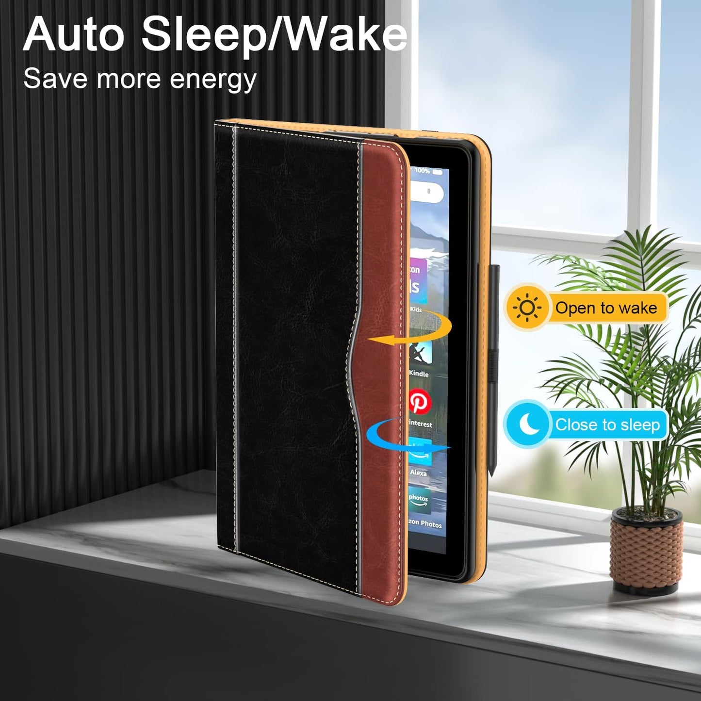 for 10 Tablet Case (13th/11th Generation 2023/2021 Released), PU Leather Folio Cover with Multi-Angle Stand/Pen Holder, Auto Wake/Sleep for 10/10 Plus, Black