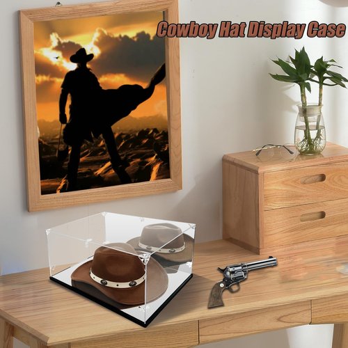Cowboy Hat Display Case & Protector Box - Dual Mirror - 3mm Clear Premium Acrylic, Dust & UV Proof - Fits Most Hats (16.1" L x 11.8" W x 7.9" H)
