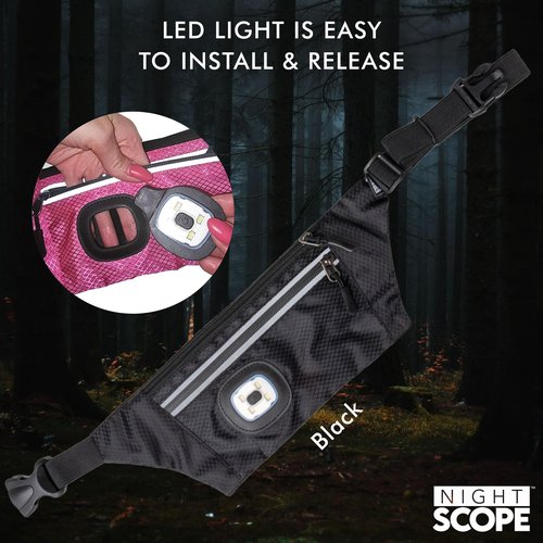 Night Scope Reflective Sling/Fanny Pack with Removable Rechargable LED Light - Black