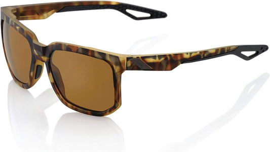 100% Centric Angular Frame Sunglasses - Durable, Lightweight Active Performance Eyewear w/Rubber Temple & Nose Grip (Soft TACT Havana - Bronze PEAKPOLAR Lens)