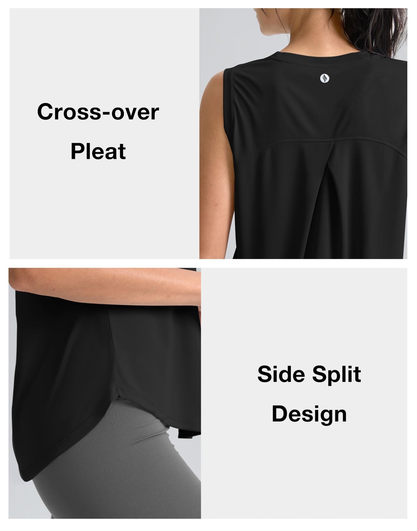 SANTINY Women's Sleeveless Workout Tops Breathable Lightweight Active Tennis Yoga Shirts Athletic Running Tank Tops for Women (Black_S)