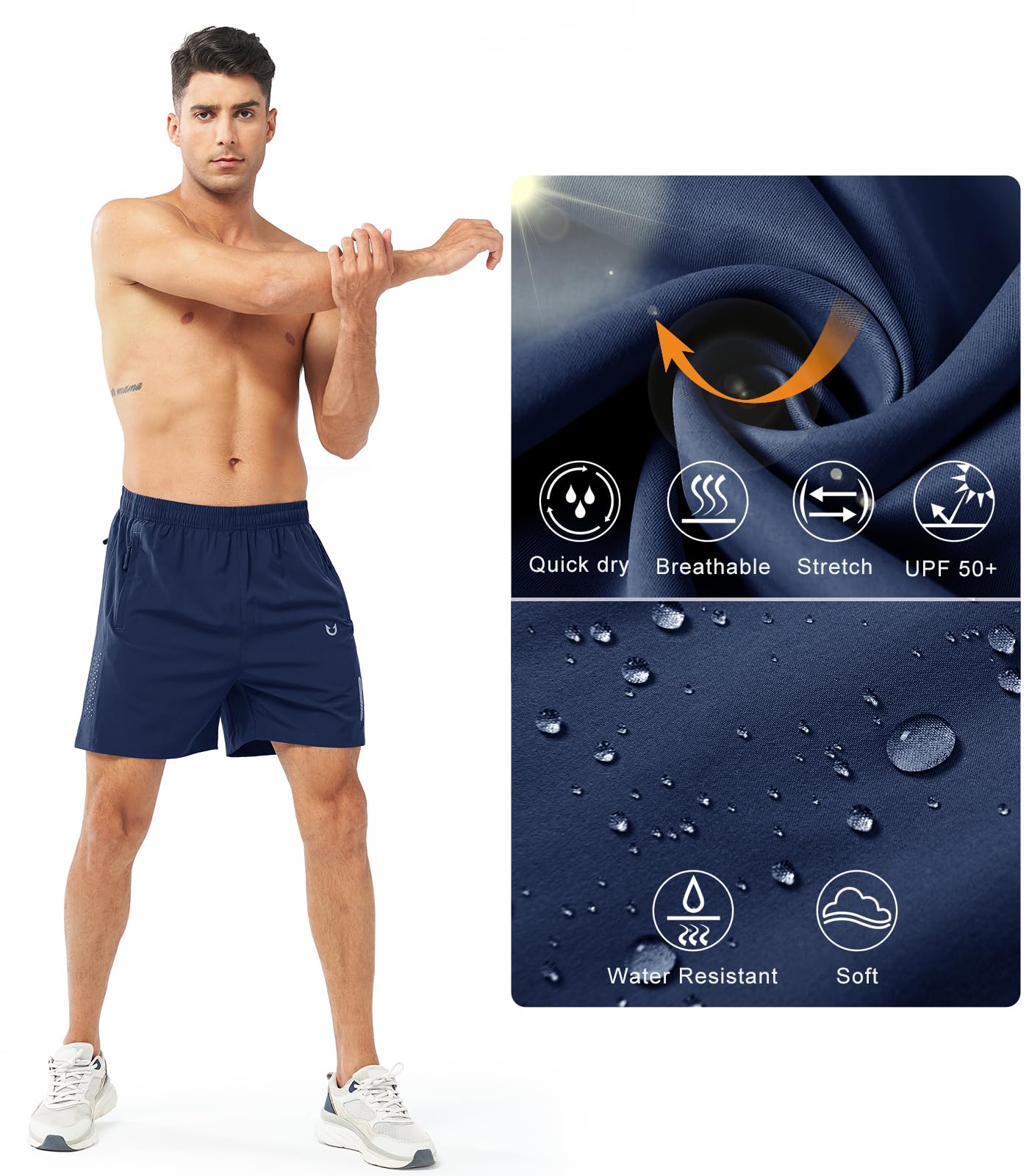 NORTHYARD Men's Athletic Running Shorts Gym Workout 7"/9"/5" Quick Dry Lightweight Sports Basketball Tennis 3 Zipper Pockets DARKBLUE-5inch XL