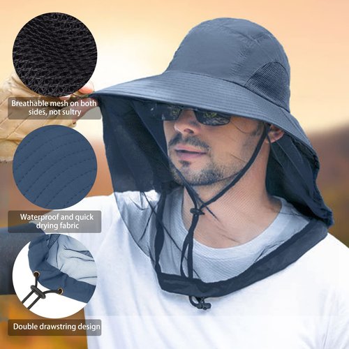 VIPITH Mosquito Net Hat, Safari Hat Sun Hat Mosquito Head Net Hat Bucket Hat Fishing Hat with Net Mesh for Outdoor Fishing Hiking Gardening Men Women