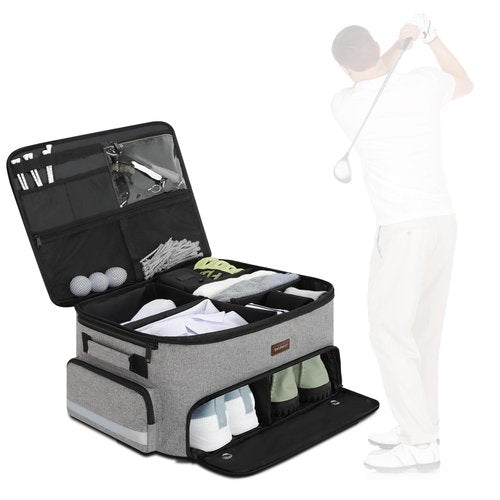 Skureay Golf Trunk Car Locker Organizer, Multi Compartments 2 Layer Car Storage Organizer With Separate Ventilated Shoe Compartment Reflective Strip, To Store Golf Accessories For Men Women (Grey)