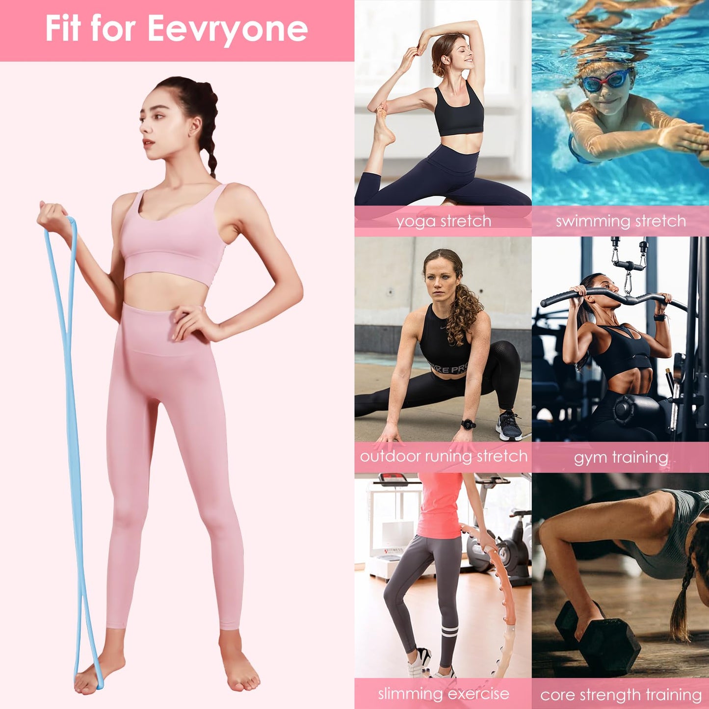 Adorila 2 Pack Figure 8 Resistance Bands with Handles, Silicone Exercise Bands for Women, Elastic Rope Stretch Fitness Band for Arm, Back, Chest, Shoulder, Legs (15LB Pink, 25LB Blue)