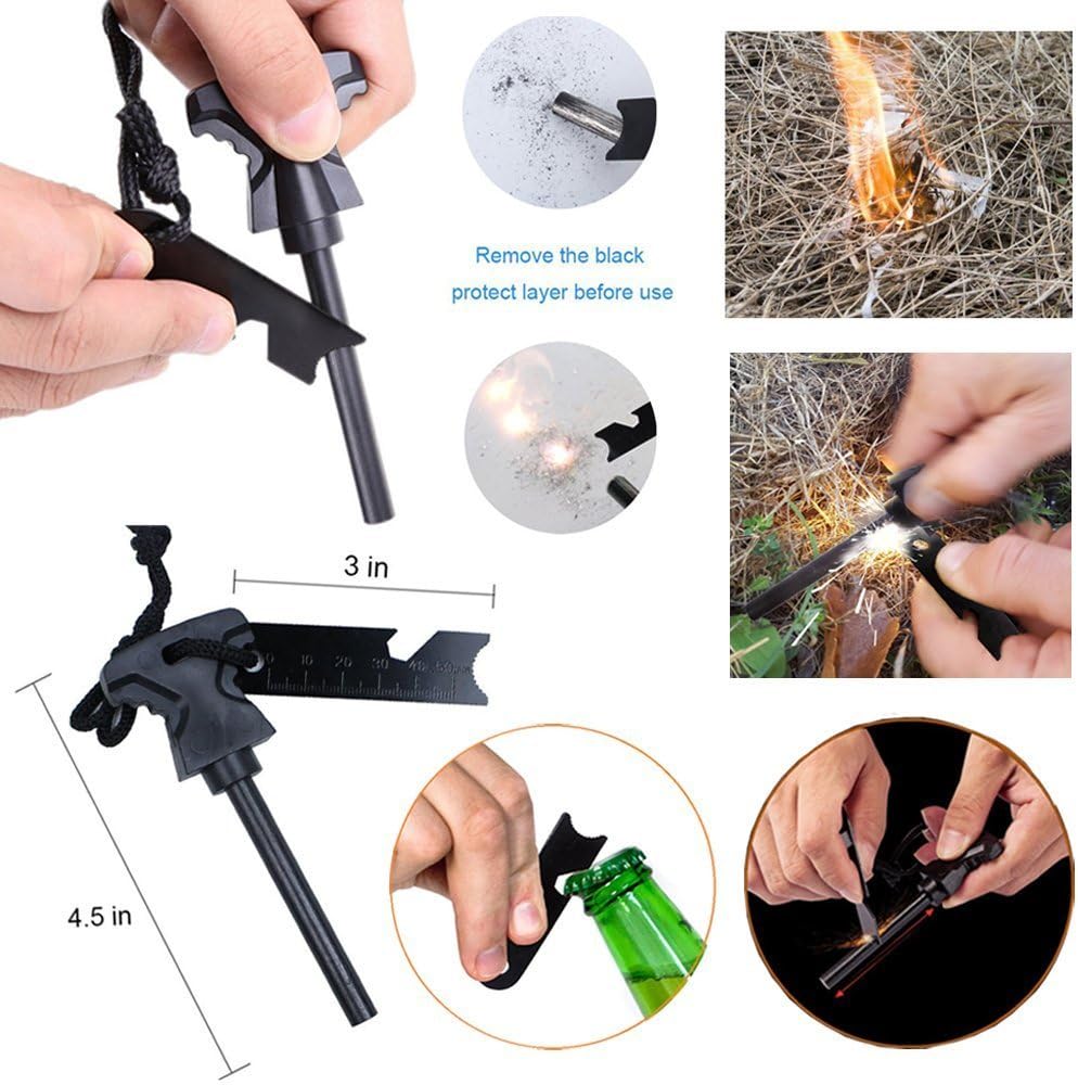 XUANLAN Emergency Survival Kit 13 in 1, Outdoor Survival Gear Tool with Survival Bracelet, Fire Starter, Whistle, Wood Cutter, Water Bottle Clip, Pen (Survival Kit 1)