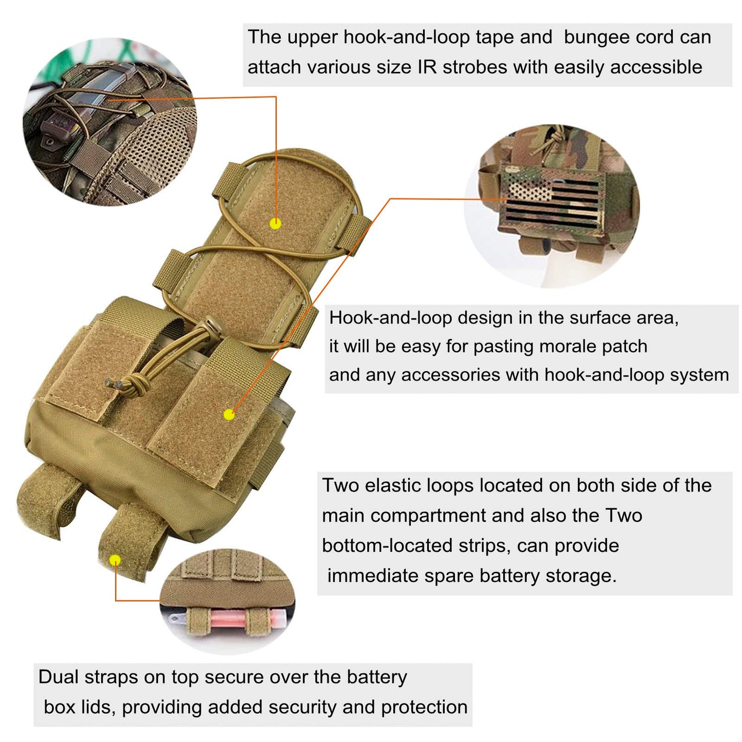 Tactical Helmet Battery Pouch Counterweight Pouch Battery Pack Balance Weight Bag and Tactical Elastic Opening Flashlight Chemlight Battery Holder with Hook&Loop for Tactical Helmet (TAN)