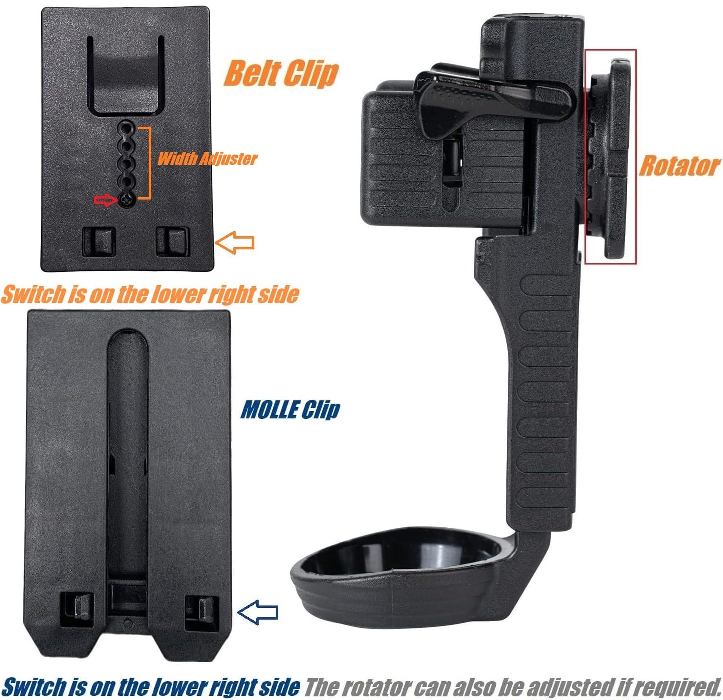 TACNEX Quick Release Flashlight Holder w/MOLLE Vest Clip Tactical Torch Holster Carrier Rotatable Light Carry Case Stand fit 1"-1.25" Diameter Flashlight for Police Leo Security Military Patrol