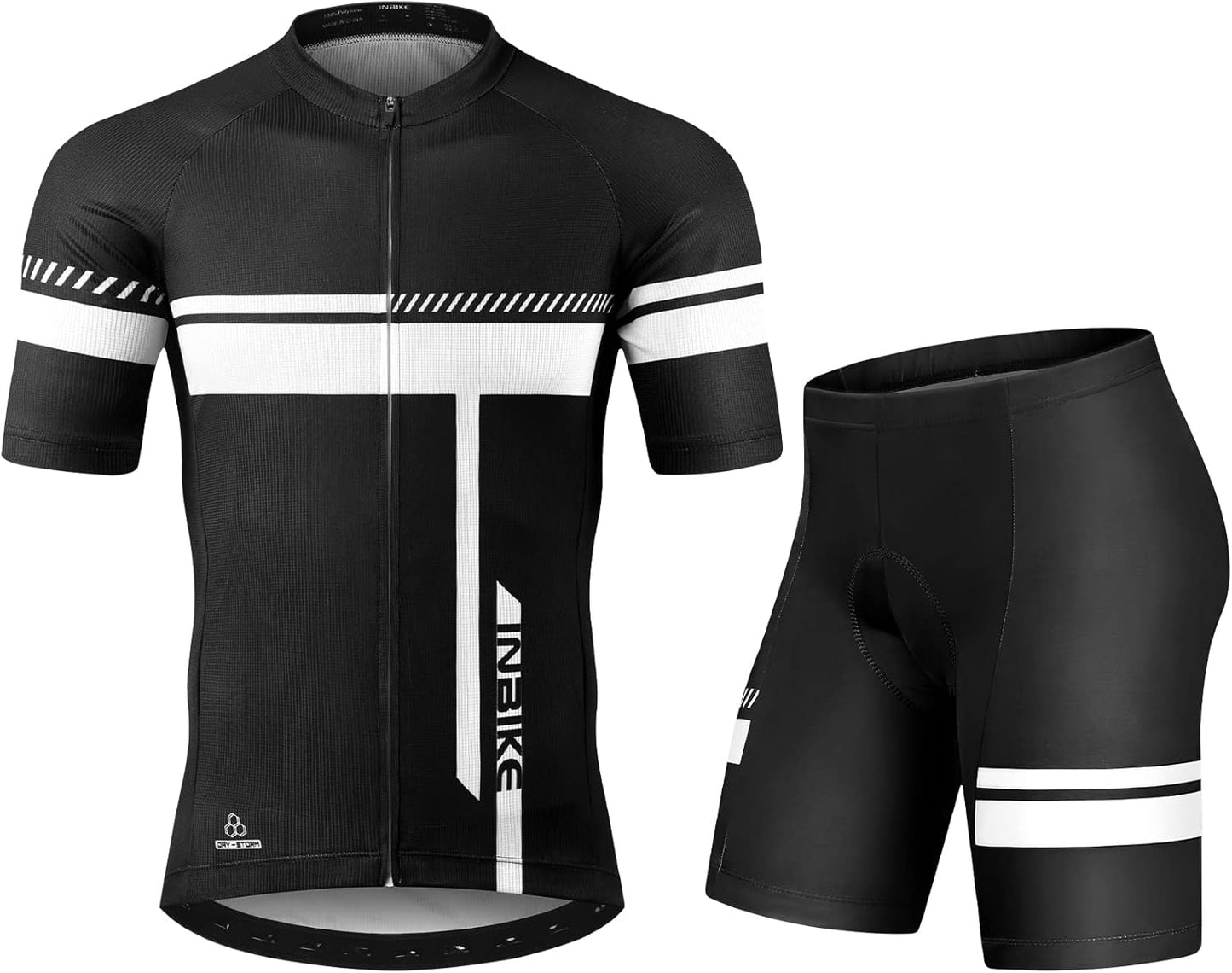 INBIKE Cycling Jersey Mens Set Reflective Breathable Biking Outfit Quick-Dry Bib Bicycle Jersey with 3D Padded Shorts