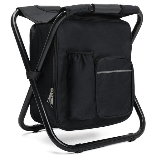 Outplea Lightweight Backpack Stool Cooler Chair Heavy Duty 350lbs for Adults, Folding Camp Stool with 15L Insulated Cooler for Fishing, Black