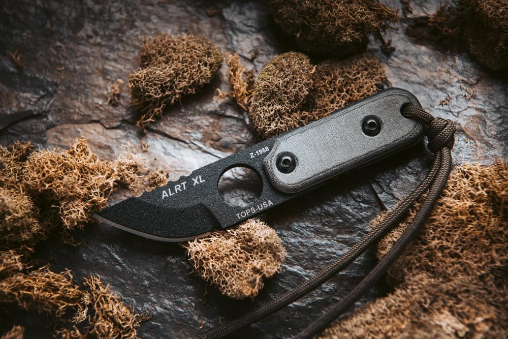 Tops Knives ALRT XL 05 Fixed Blade-Black Traction Coating Finish- Black Kydex Sheath w/Neck Landyard