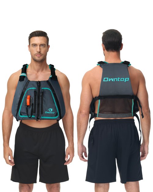 Owntop Swim Jackets Adult, Adjustable Safety Strap, Mens Womens Swim Vest Kayak, Buoyancy Float Vests for Fishing Swimming Stand-up Paddle (Gray-Green, XL/XXL)